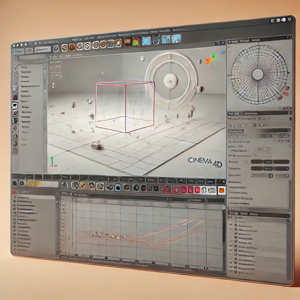 Cinema 4D user interface with motion graphics and animation tools.