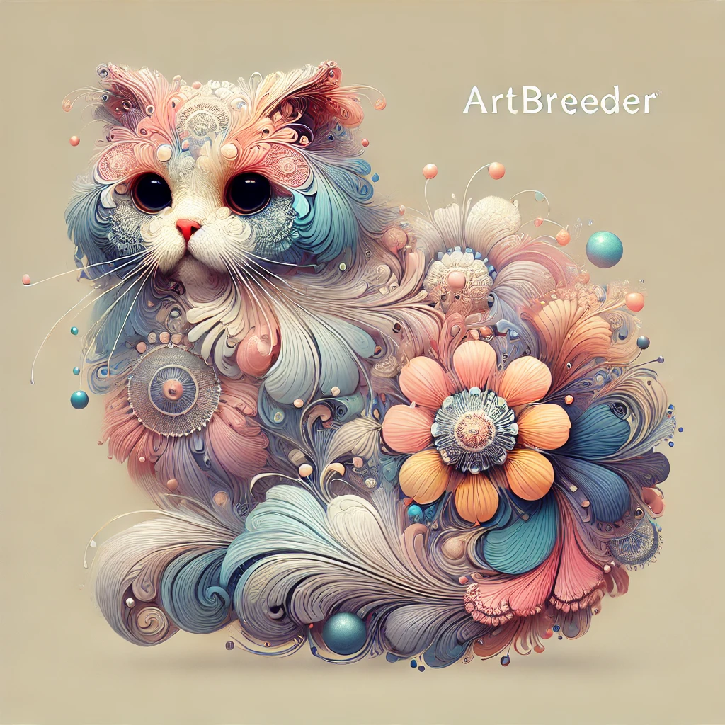 A whimsical AI-generated cat with realistic fur patterns, created using Artbreeder.