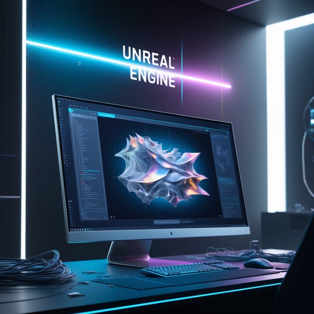 Unreal Engine interface showcasing a realistic 3D environment with real-time rendering.